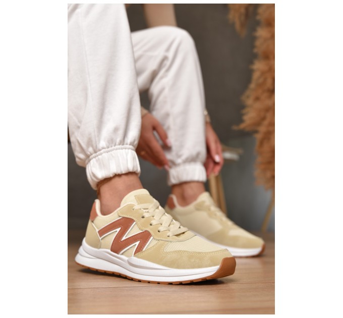 Кросівки жіночі бежевого кольору на шнурівці 206190L