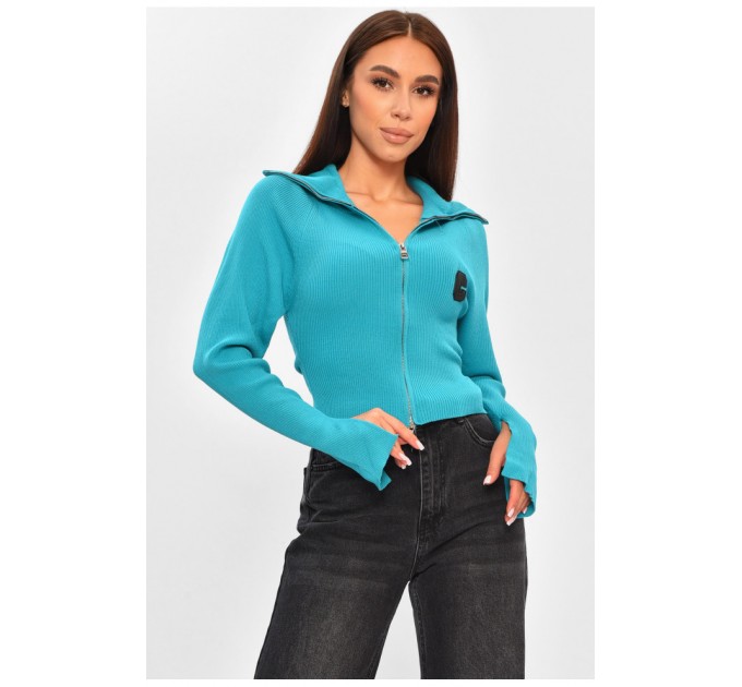 Женская кофта на молнии бирюзового цвета 206263L