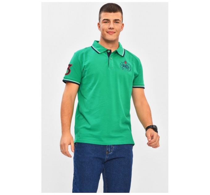Футболка чоловіча поло зеленого кольору з принтом 206299L