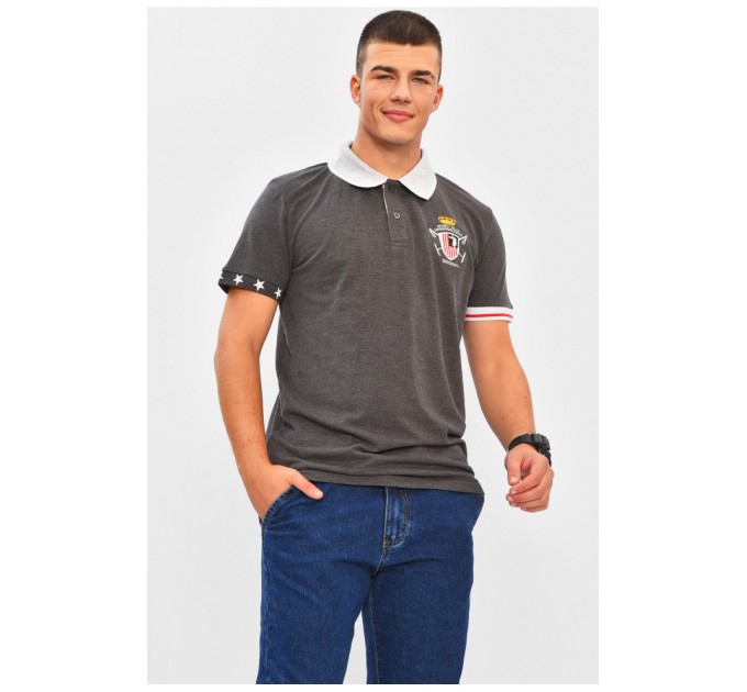 Футболка чоловіча поло темно-сірого кольору з принтом 206303L