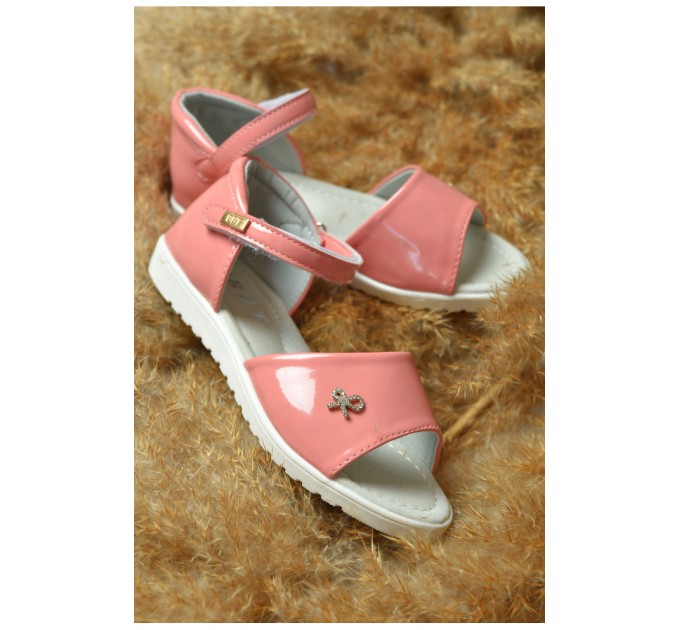 Детские босоножки темно-розового цвета на лепучке 157414L