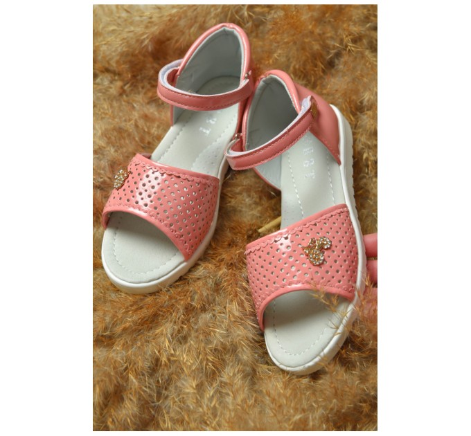 Босоніжки дитячі темно-рожевого кольору на ліпучці 157420L