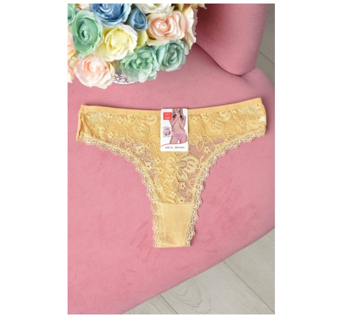 Стринги женские хлопчатобумажные с гипюровой вставкой 162801L