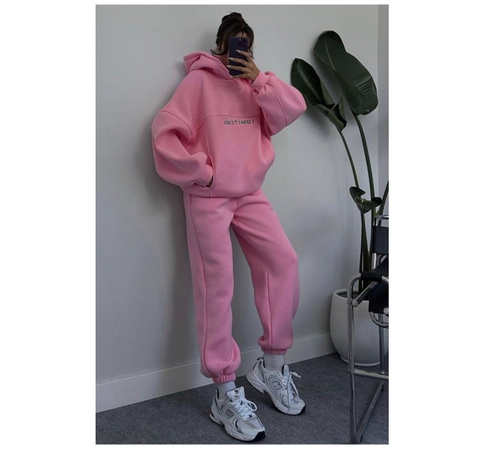 Спортивный женский костюм на флисе розового цвета 165347L