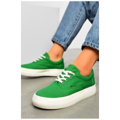 Кеди жіночі зеленого кольору на шнурівці текстиль 165858L