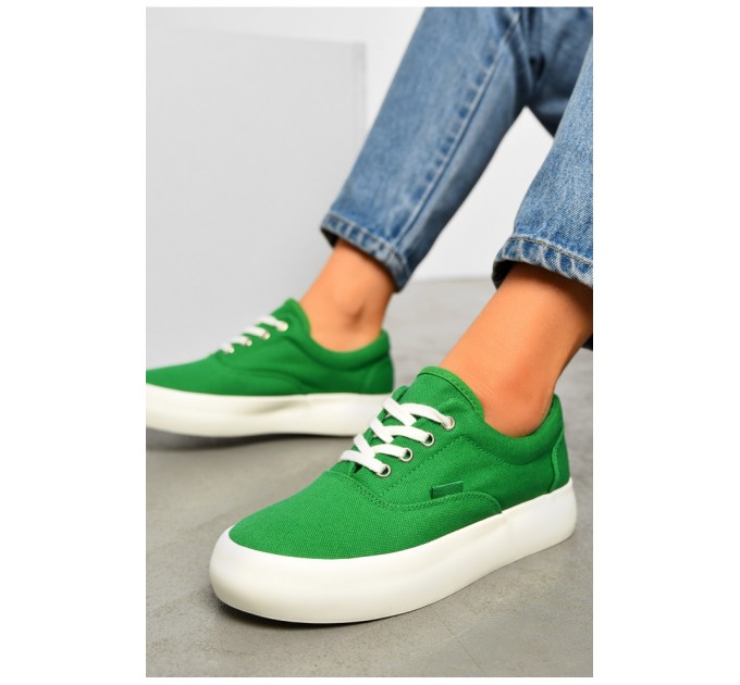 Кеди жіночі зеленого кольору на шнурівці текстиль 165858L