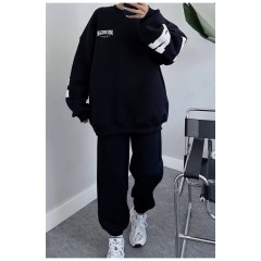 Спортивний костюм жіночий на флісі чорного кольору 168727L