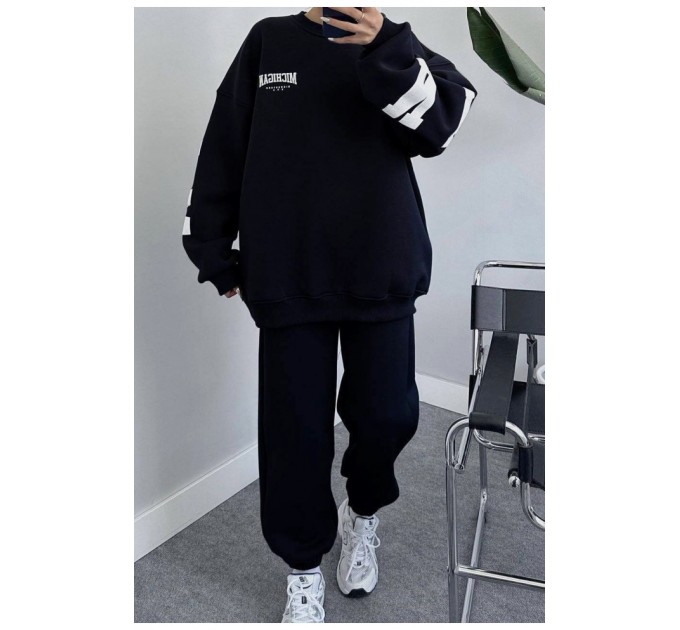 Спортивний костюм жіночий на флісі чорного кольору 168727L