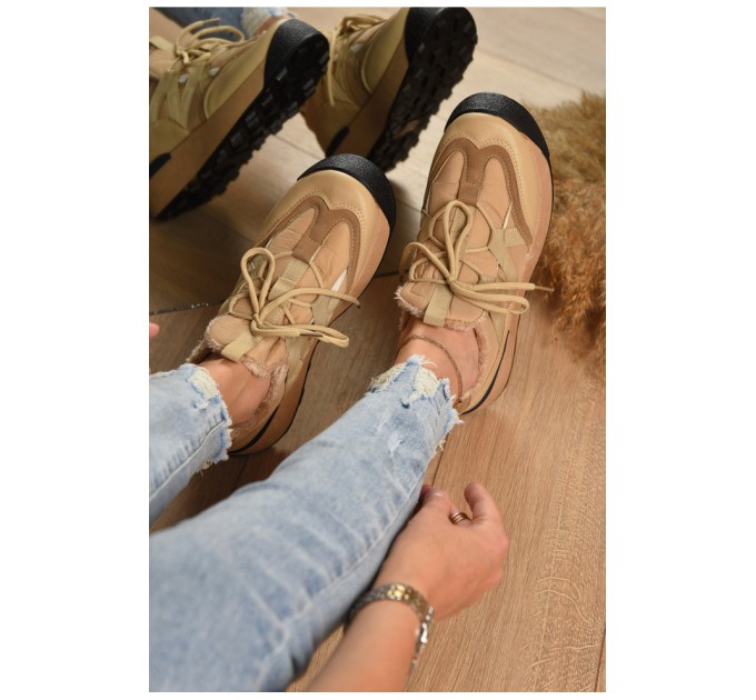 Кросівки жіночі на хутрі бежевого кольору єврозима 170017L