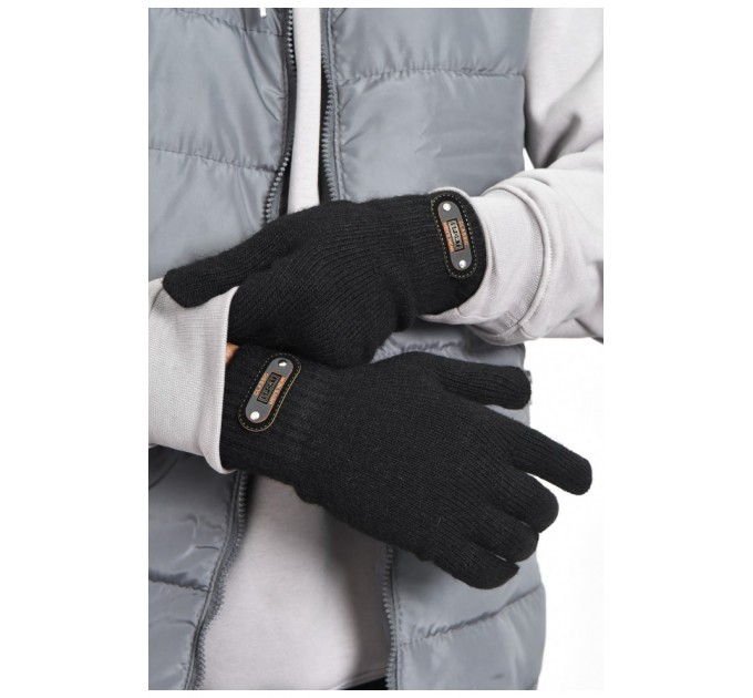 Перчатки мужские акриловые с начесом черного цвета 170946L