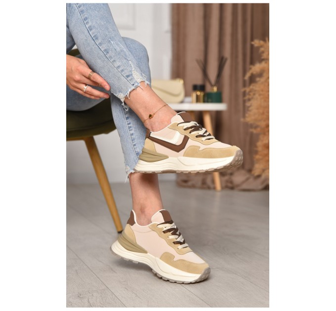 Кроссовки женские бежевого цвета на шнуровке 171024L