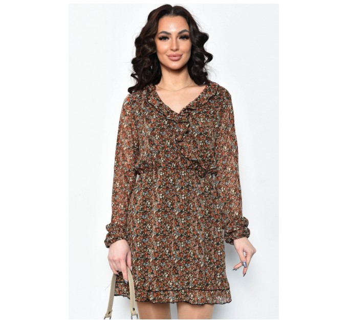 Сукня жіноча шифонова темно-зеленого кольору з квітами 171658L