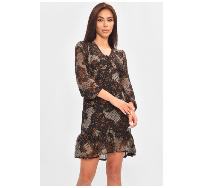 Сукня жіноча шифонова чорно-сірого кольору з візерунком 171662L