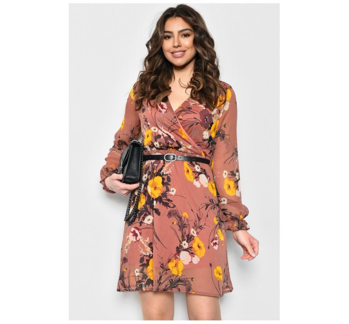 Сукня жіноча шифонова теракотового кольору з квітковим візерунком 171703L
