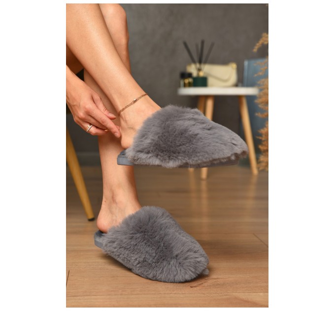 Капці домашні жіночі хутряні сірого кольору 172056L