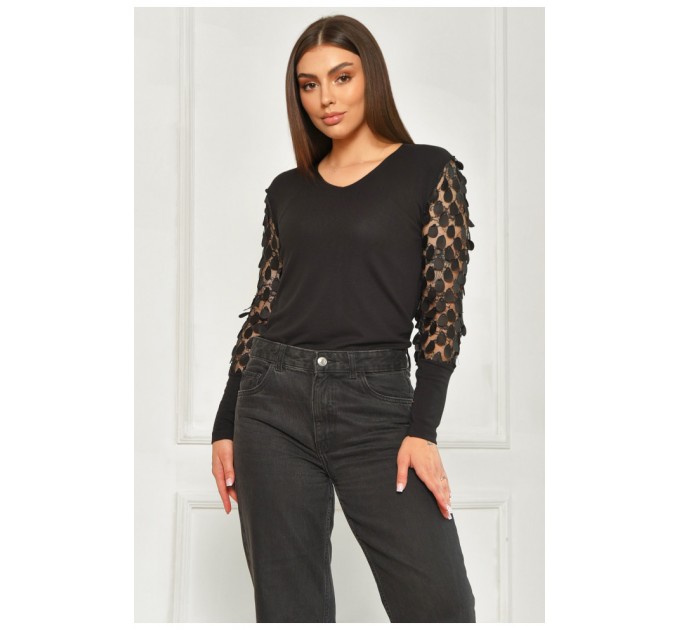 Блуза жіноча однотонна чорного кольору 173618L