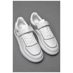 Кросівки дитячі біло-сірого кольору на ліпучках 174427L