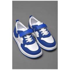 Кроссовки детские бело-синего цвета на липучке и шнуровке 174503L