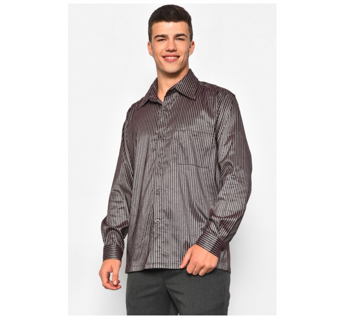 Сорочка чоловіча батальна коричневого кольору в смужку 174903L