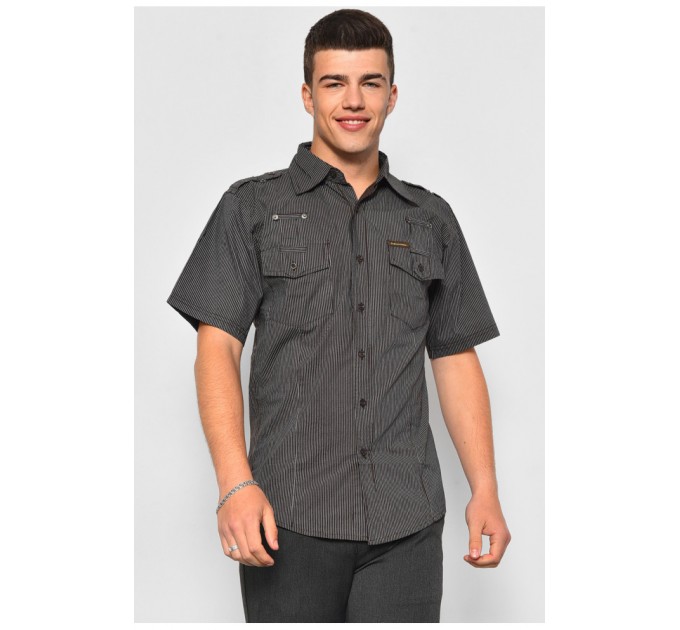 Сорочка чоловіча коричневого кольору в смужку 174922L