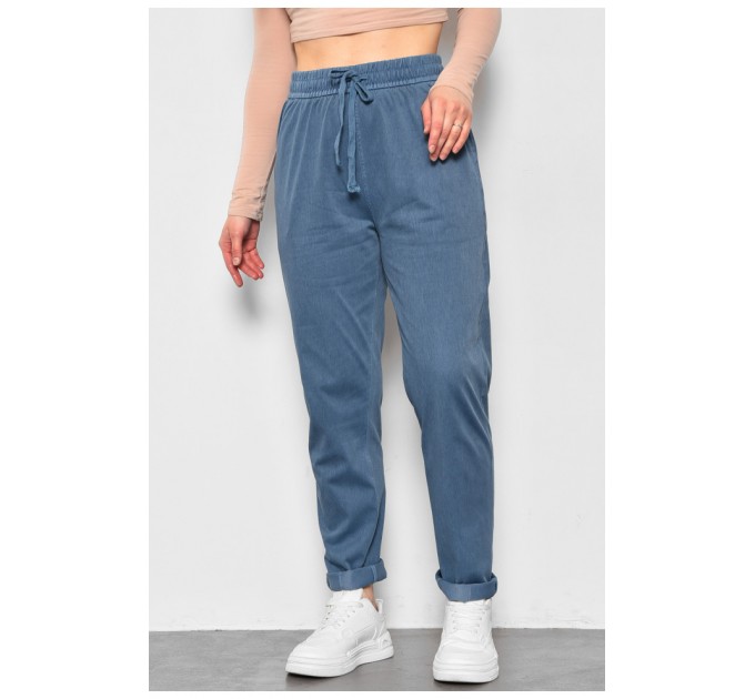 Джинси жіночі напівбатальні прямі темно-блакитного кольору 175721L