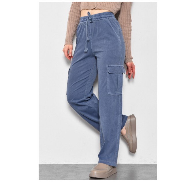 Брюки женские полубатальные синего цвета 176001L