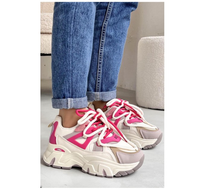 Кроссовки женские молочного цвета на шнуровке 176327L