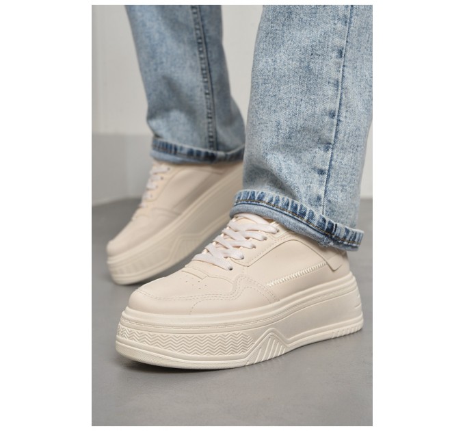 Кроссовки женские бежевого цвета на шнуровке 178117L