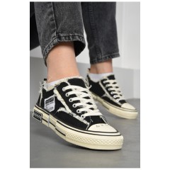 Кеди жіночі текстильні чорного кольору на шнурівці 178901L