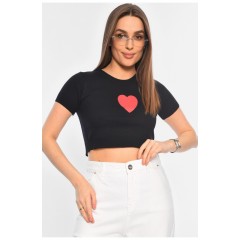 Футболка трикотажна жіноча укорочена чорного кольору 179628L