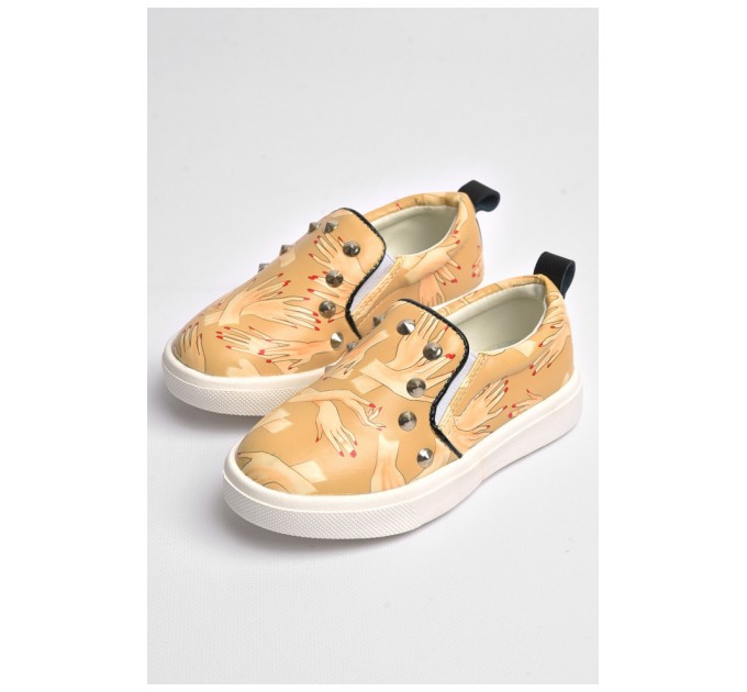 Мокасини дитячі для дівчинки бежевого кольору з принтом 181198L