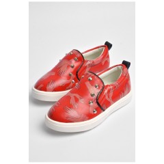 Детские мокасины для девочки красного цвета с принтом 181199L