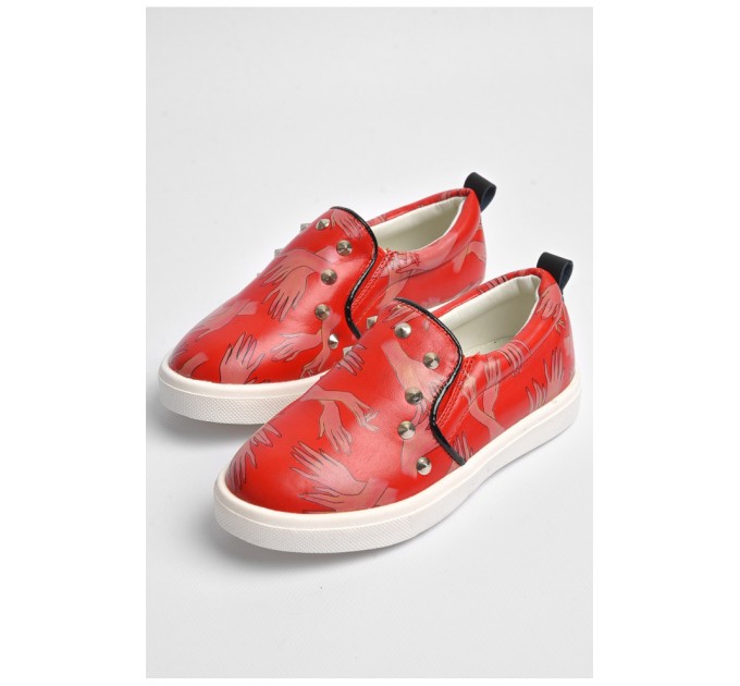 Детские мокасины для девочки красного цвета с принтом 181199L