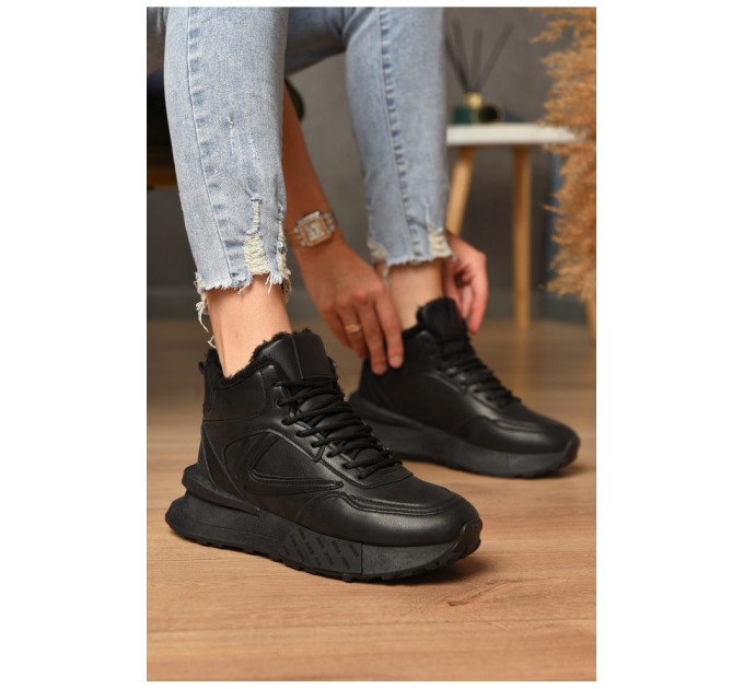 Кроссовки женские на меху черного цвета 182717L