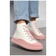 Кеди жіночі високі біло-рожевого кольору на шнурівці 183134L