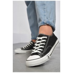 Кеди жіночі чорного кольору на шнурівці текстиль 183284L