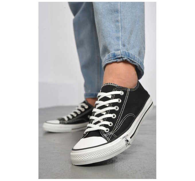 Кеди жіночі чорного кольору на шнурівці текстиль 183284L