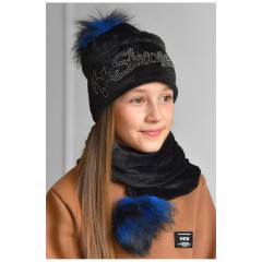 Набор подростковый шапка+шарф для девочки велюровый черного цвета 183307L