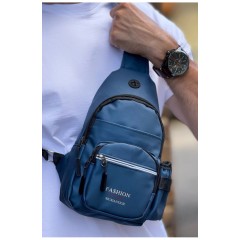 Сумка чоловіча через плече з екошкіри темно-синього кольору 184465L