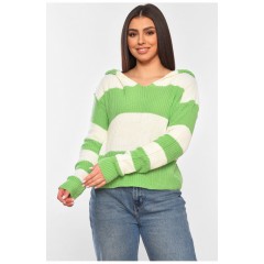 Свитер женский вязаный с капюшоном бело-салатового цвета 184517L