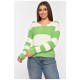 Свитер женский вязаный с капюшоном бело-салатового цвета 184517L