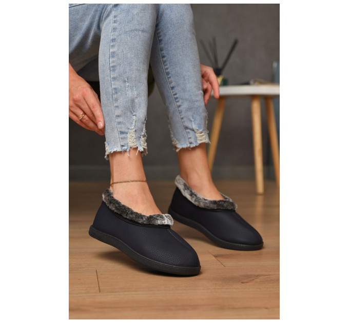 Капці жіночі на хутрі синього кольору 184533L