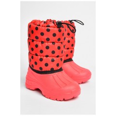 Дутики дитячі на флісі червоного кольору в чорний горох 185064L