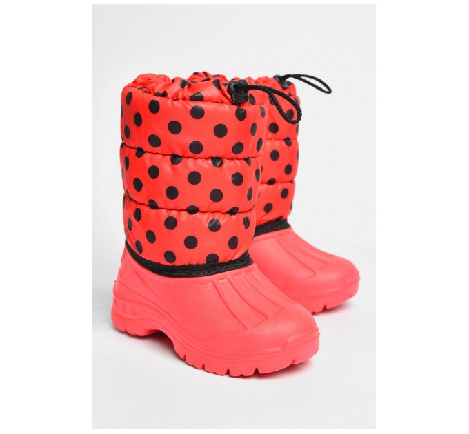 Дутики дитячі на флісі червоного кольору в чорний горох 185064L