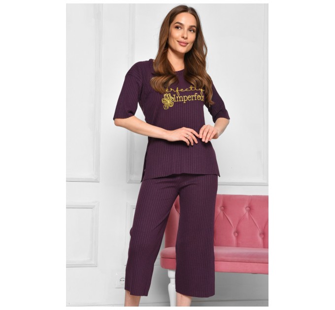 Костюм домашний женский хлопковый бордового цвета 186348L