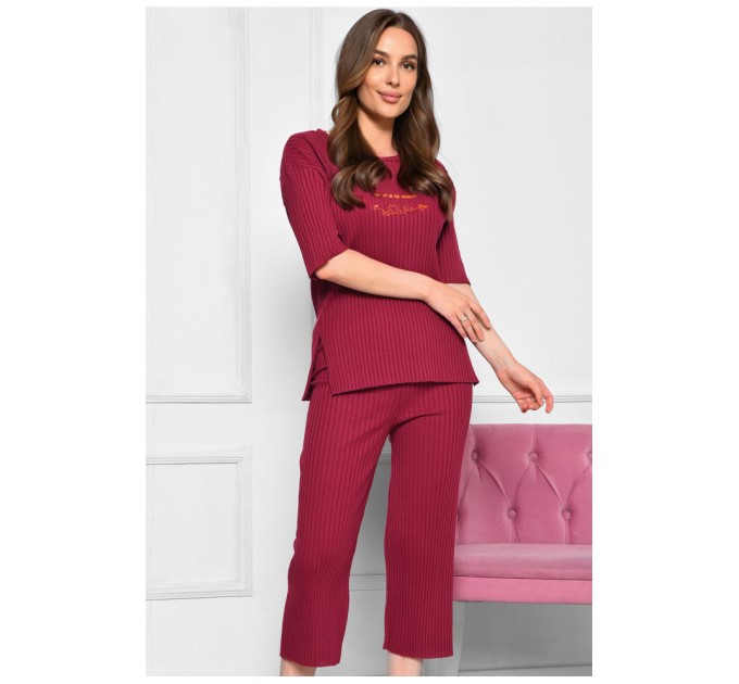 Костюм домашний женский хлопковый бордового цвета 186354L