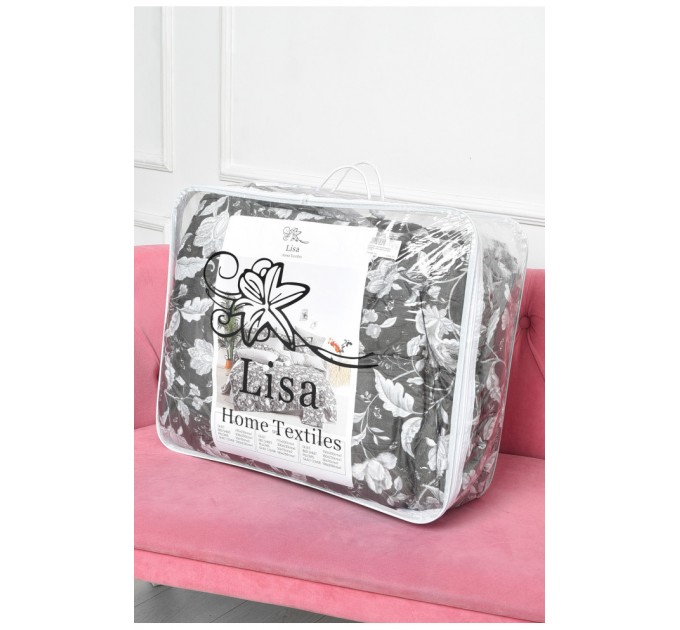 Комплект постільної білизни з ковдрою темно-сірого кольору двоспальний 186468L