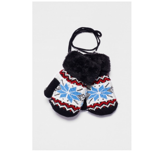 Детские перчатки на меху черного цвета с рисунком 186499L