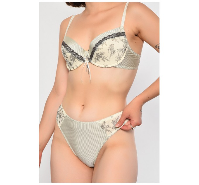 Комплект жіночий бежевого кольору з принтом чашка В 186753L