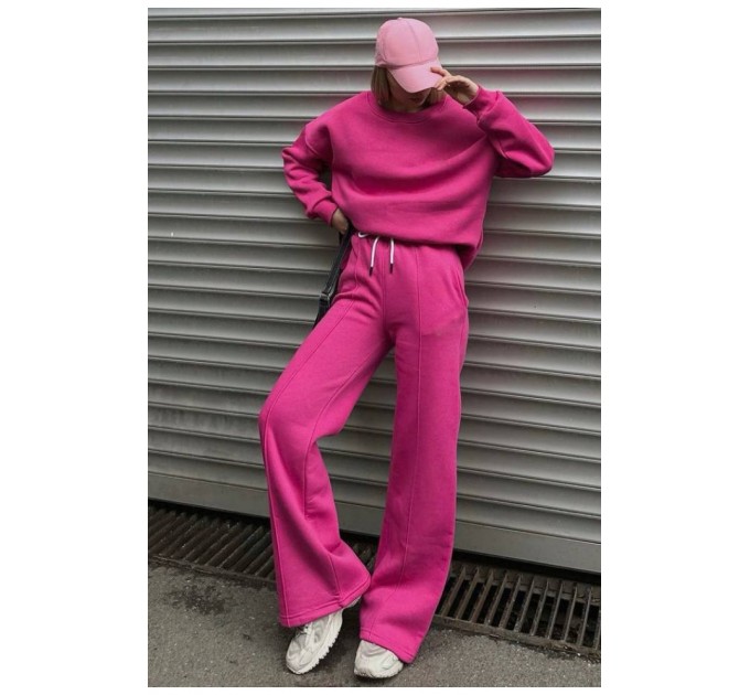 Спортивний костюм жіночий на флісі малинового кольору 186887L